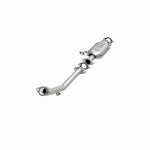 MagnaFlow 93686 epa direct-fit catalytic converter, opposite front three-quarter view of the turntable spin