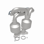 MagnaFlow 452066 carb manifold converter, rear three-quarter view of the turntable spin