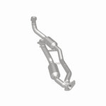 MagnaFlow 23542 hm grade direct-fit catalytic converter, rear three-quarter view of the turntable spin