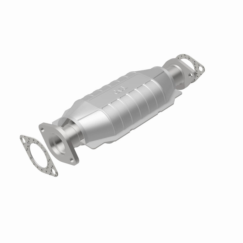 MagnaFlow 447210 carb direct-fit catalytic converter, rear view of the turntable spin