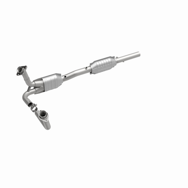 MagnaFlow 447251 carb direct-fit catalytic converter, front three-quarter view of the turntable spin