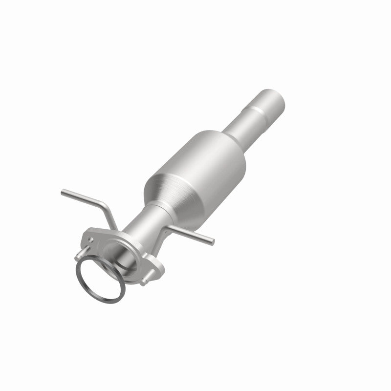 MagnaFlow 5571196 carb direct-fit catalytic converter, opposite front three-quarter view of the turntable spin