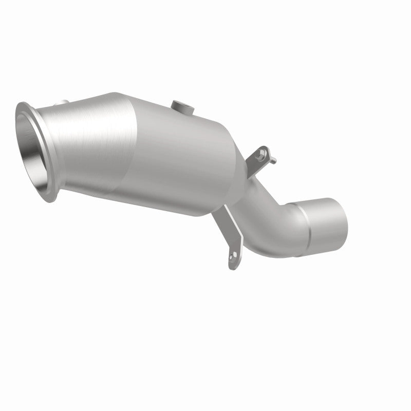 MagnaFlow 52258 oem grade direct-fit catalytic converter, front three-quarter view of the turntable spin