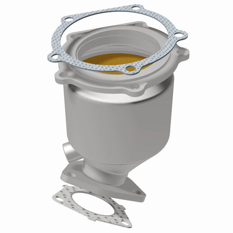 MagnaFlow 452020 carb direct-fit catalytic converter, rear view of the turntable spin