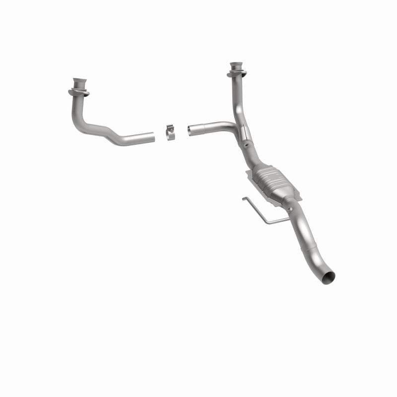 MagnaFlow 24437 hm grade direct-fit catalytic converter, rear three-quarter view of the turntable spin