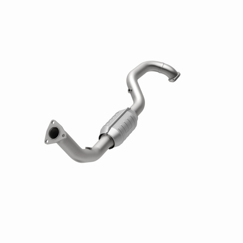 MagnaFlow 23632 hm grade direct-fit catalytic converter, opposite front three-quarter view of the turntable spin