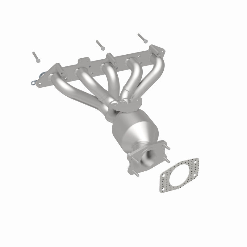 MagnaFlow 452425 carb manifold converter, rear three-quarter view of the turntable spin