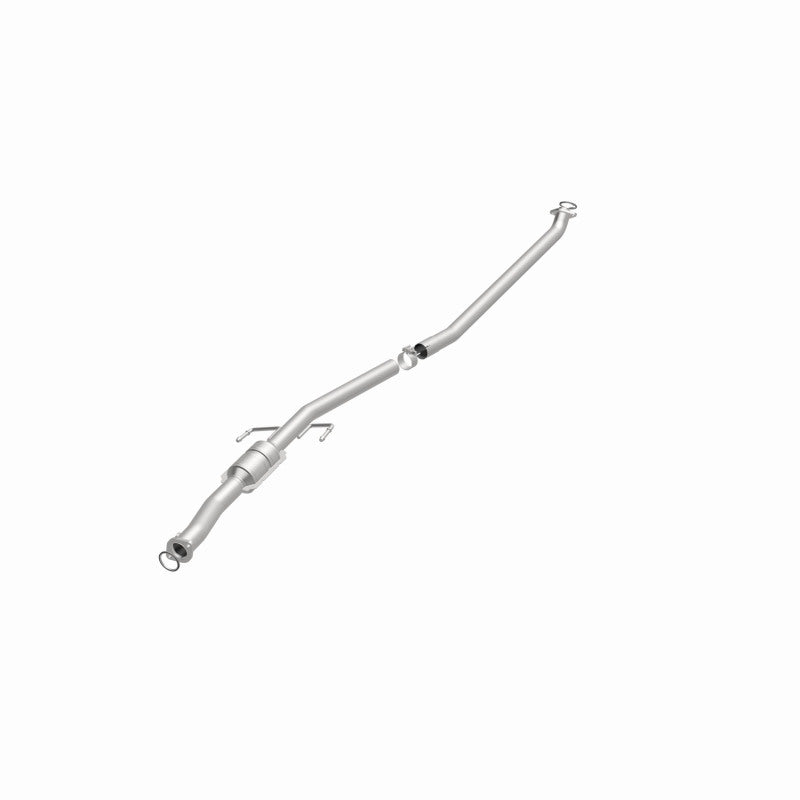 MagnaFlow 23637 hm grade direct-fit catalytic converter, opposite front three-quarter view of the turntable spin