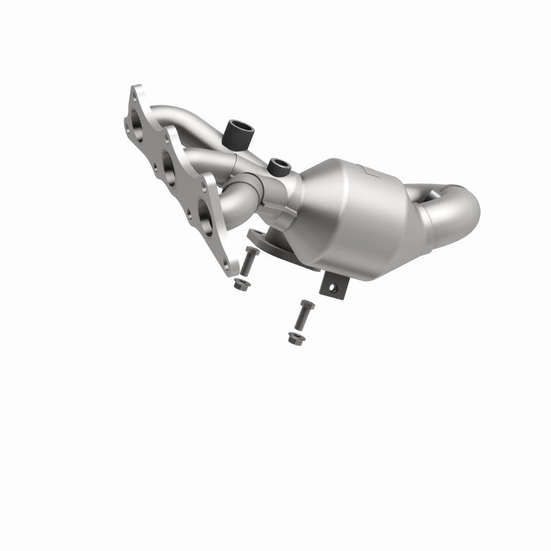 MagnaFlow 49349 oem grade manifold converter, front three-quarter view of the turntable spin