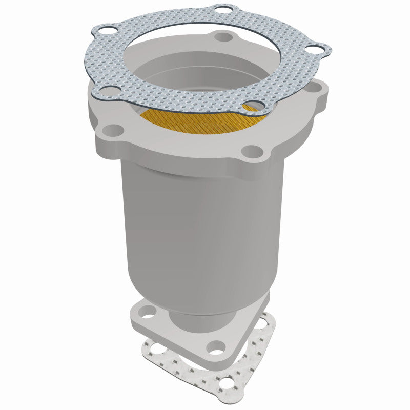 MagnaFlow 50812 hm grade direct-fit catalytic converter, front three-quarter view of the turntable spin