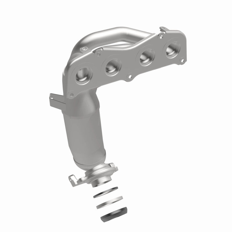 MagnaFlow 452487 carb manifold converter, front three-quarter view of the turntable spin