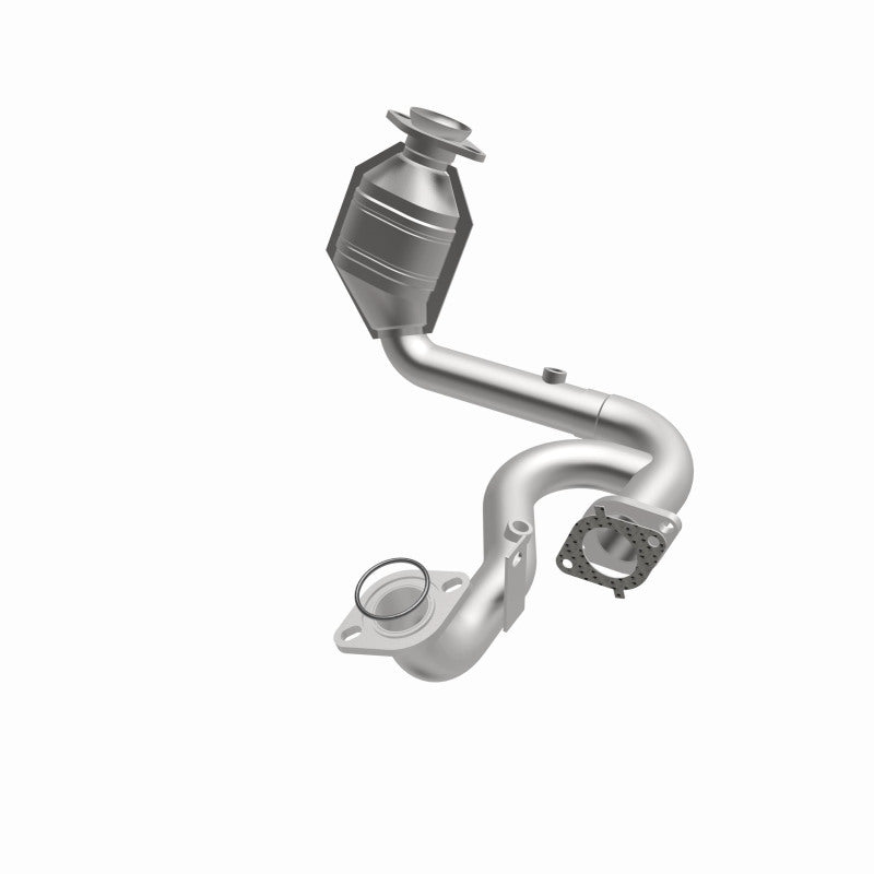 MagnaFlow 93248 hm grade direct-fit catalytic converter, opposite front three-quarter view of the turntable spin
