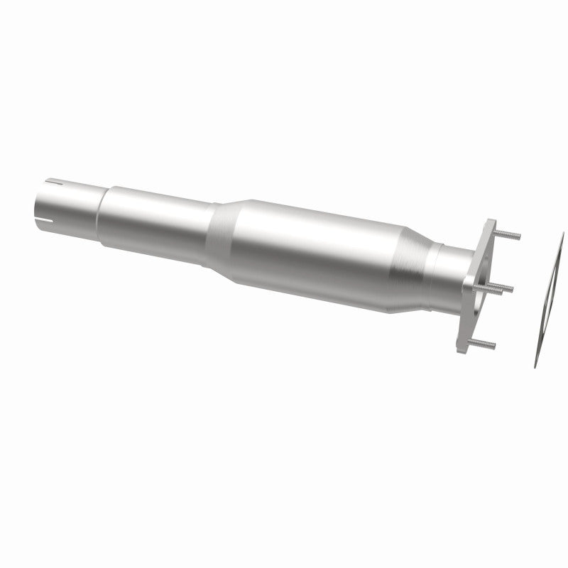 MagnaFlow 5461333 carb direct-fit catalytic converter, opposite rear three-quarter view of the turntable spin