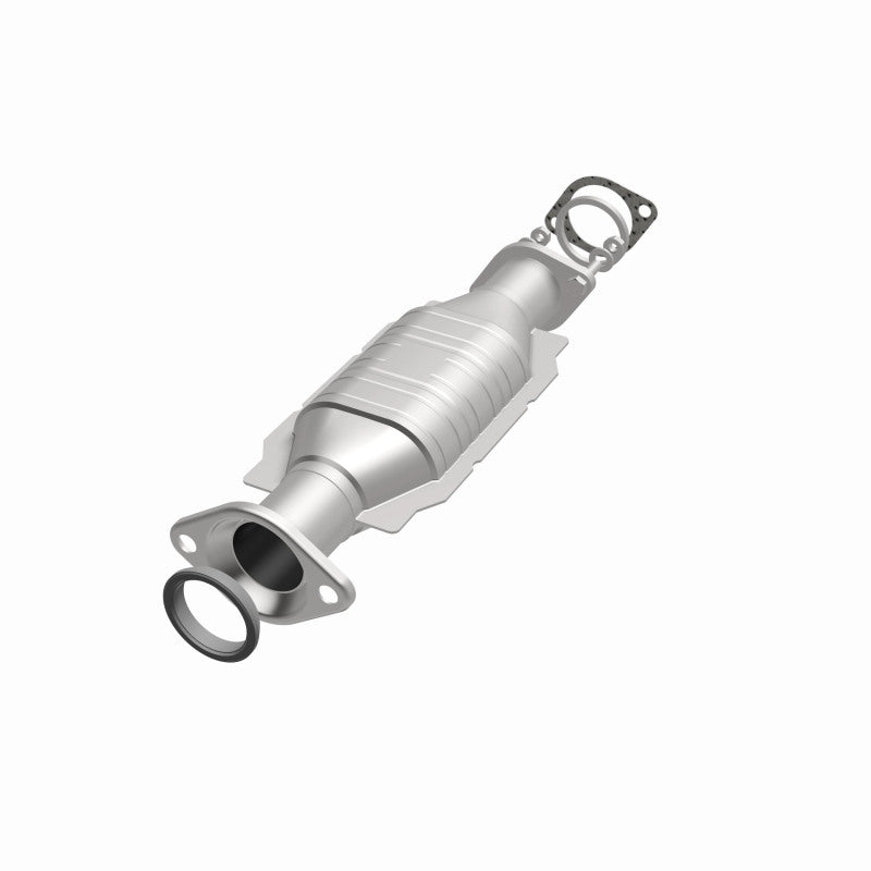 MagnaFlow 52174 oem grade direct-fit catalytic converter, opposite front three-quarter view of the turntable spin