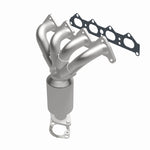 MagnaFlow 50402 hm grade manifold converter, front three-quarter view of the turntable spin