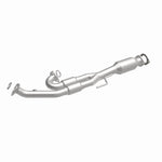 MagnaFlow 93669 hm grade direct-fit catalytic converter, front three-quarter view of the turntable spin