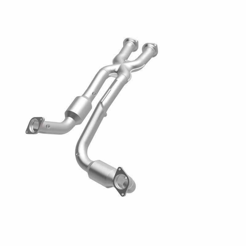 MagnaFlow 5451046 carb direct-fit catalytic converter, opposite front three-quarter view of the turntable spin