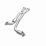 MagnaFlow 5451046 carb direct-fit catalytic converter, opposite front three-quarter view of the turntable spin