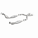 MagnaFlow 93671 hm grade direct-fit catalytic converter, front three-quarter view of the turntable spin