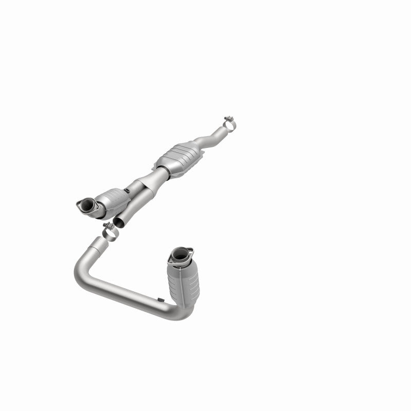 MagnaFlow 23959 hm grade direct-fit catalytic converter, opposite front three-quarter view of the turntable spin