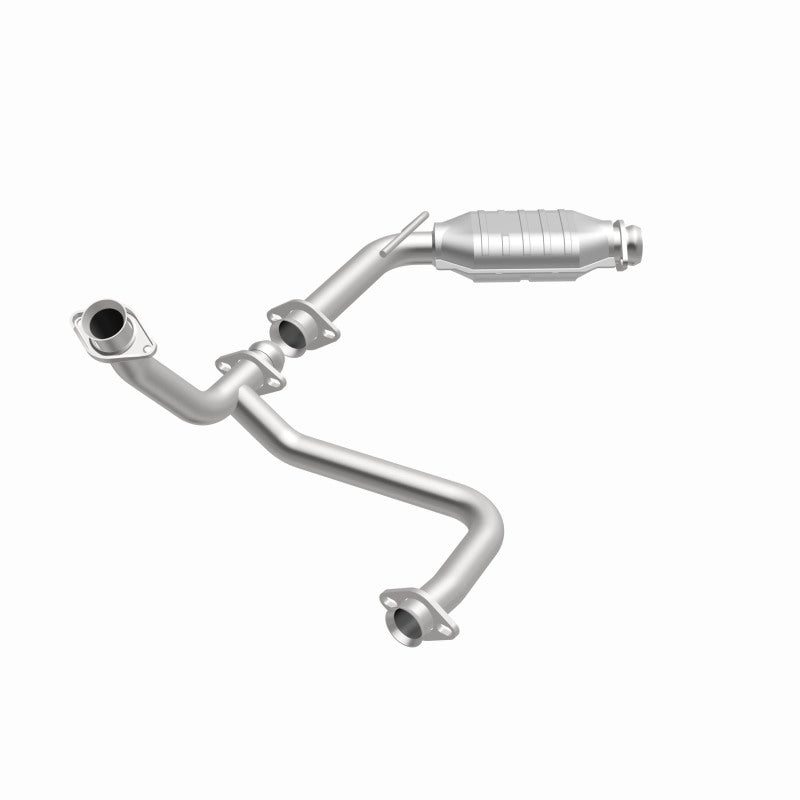 MagnaFlow 93360 epa direct-fit catalytic converter, opposite front three-quarter view of the turntable spin