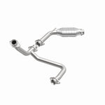 MagnaFlow 93360 epa direct-fit catalytic converter, opposite front three-quarter view of the turntable spin