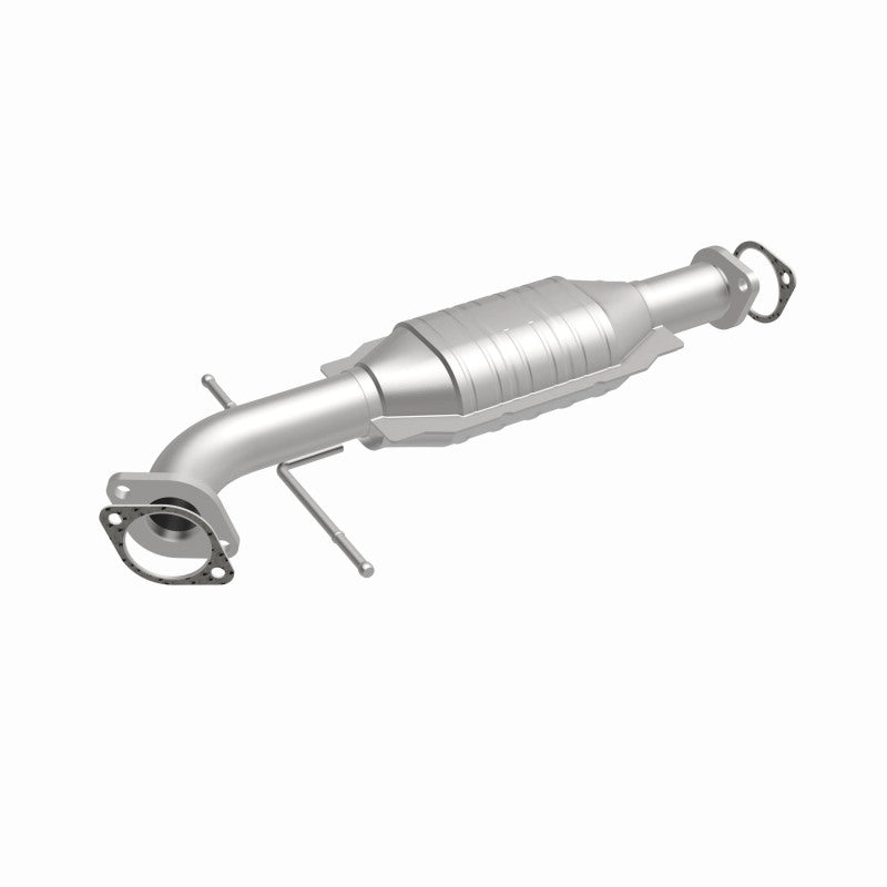 MagnaFlow 93327 hm grade direct-fit catalytic converter, front three-quarter view of the turntable spin