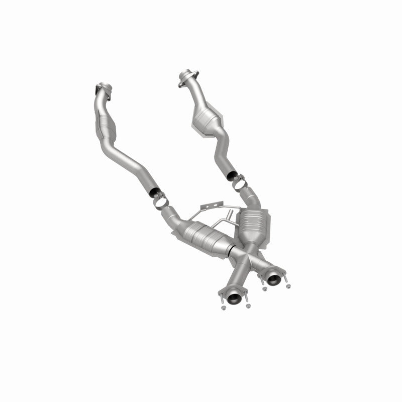 MagnaFlow 337339 carb direct-fit catalytic converter, rear three-quarter view of the turntable spin