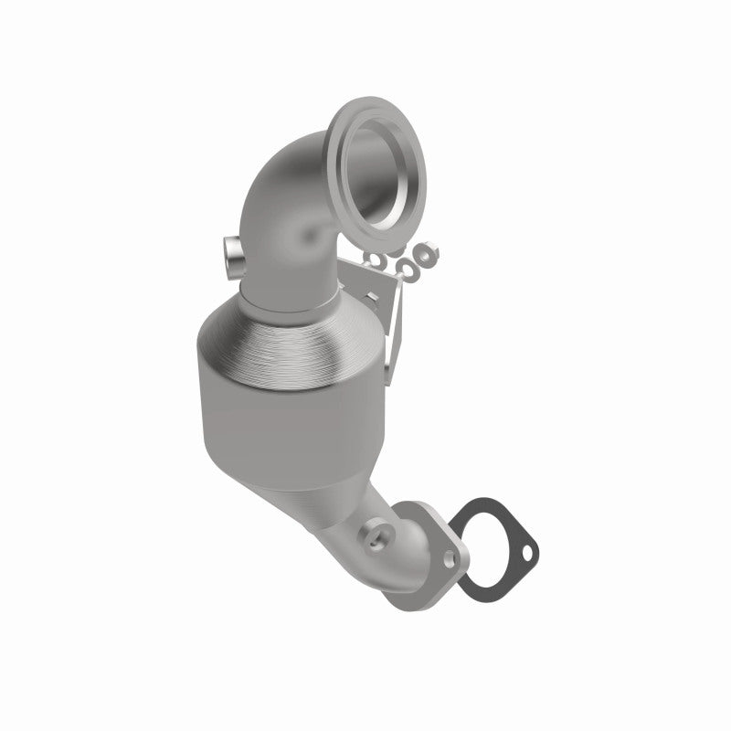 MagnaFlow 5561837 carb direct-fit catalytic converter, opposite front three-quarter view of the turntable spin