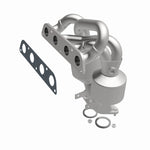 MagnaFlow 452066 carb manifold converter, front three-quarter view of the turntable spin