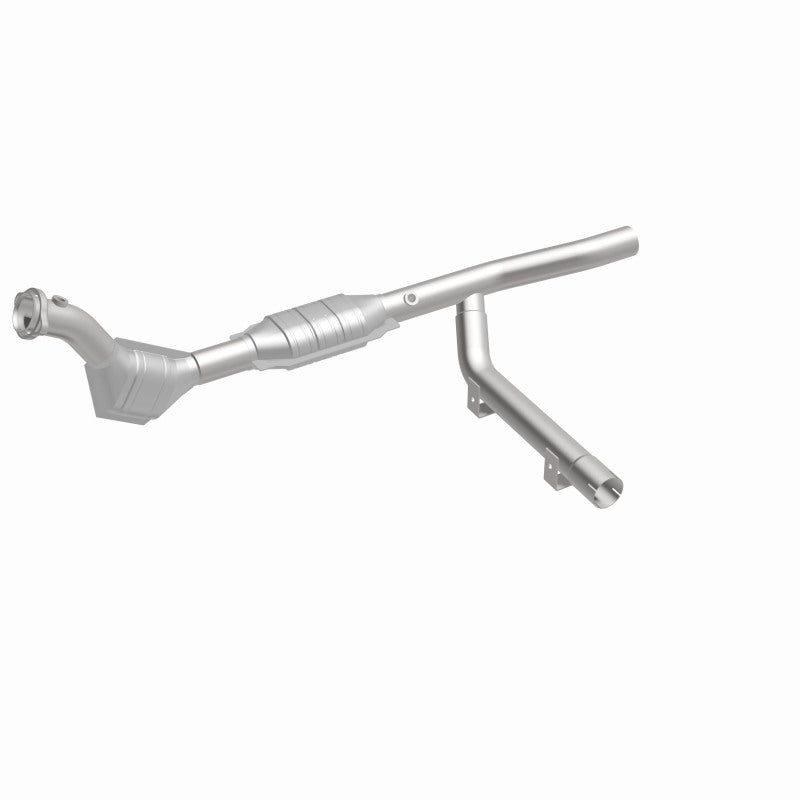 MagnaFlow 93130 hm grade direct-fit catalytic converter, front three-quarter view of the turntable spin