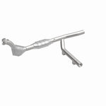 MagnaFlow 93130 hm grade direct-fit catalytic converter, front three-quarter view of the turntable spin