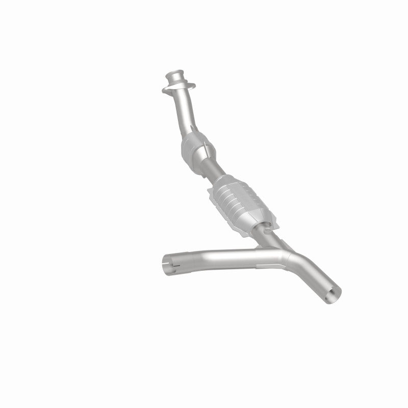 MagnaFlow 447159 carb direct-fit catalytic converter, rear three-quarter view of the turntable spin
