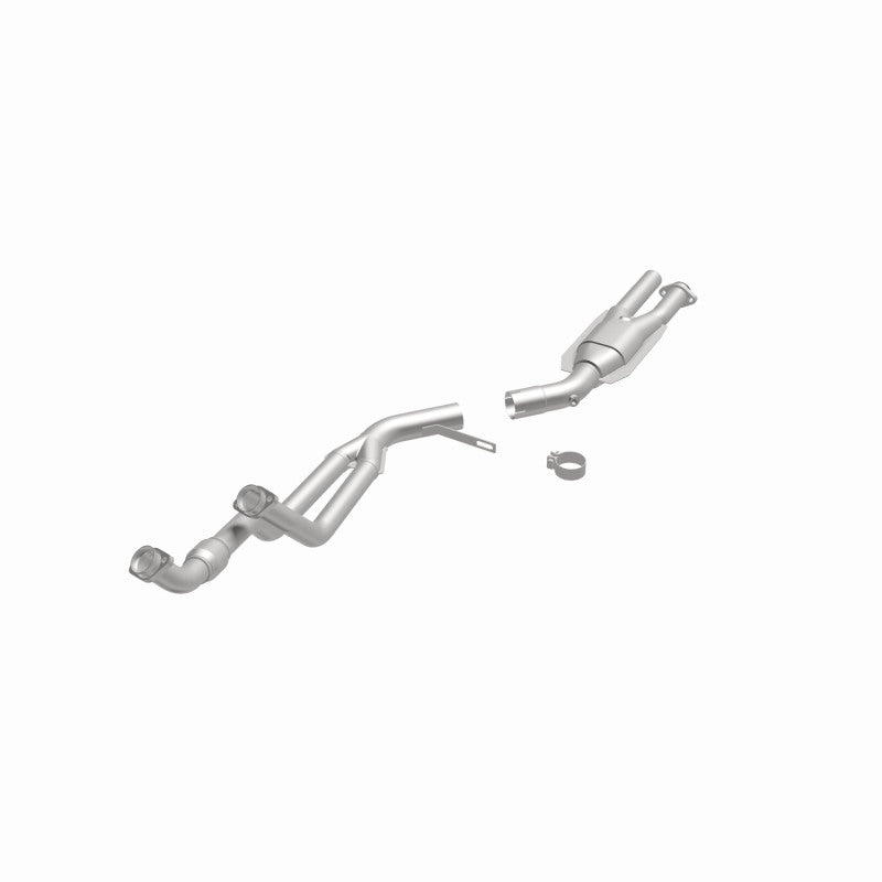 MagnaFlow 23817 epa direct-fit catalytic converter, opposite front three-quarter view of the turntable spin