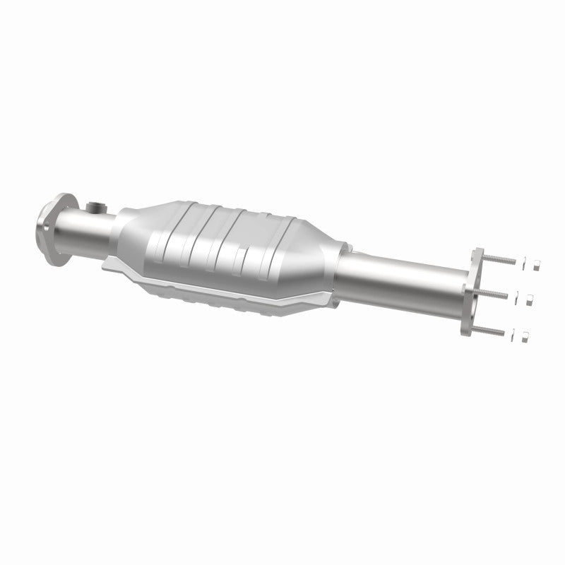 MagnaFlow 23297 hm grade direct-fit catalytic converter, opposite rear three-quarter view of the turntable spin