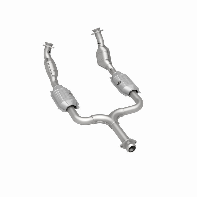 MagnaFlow 93345 hm grade direct-fit catalytic converter, rear three-quarter view of the turntable spin