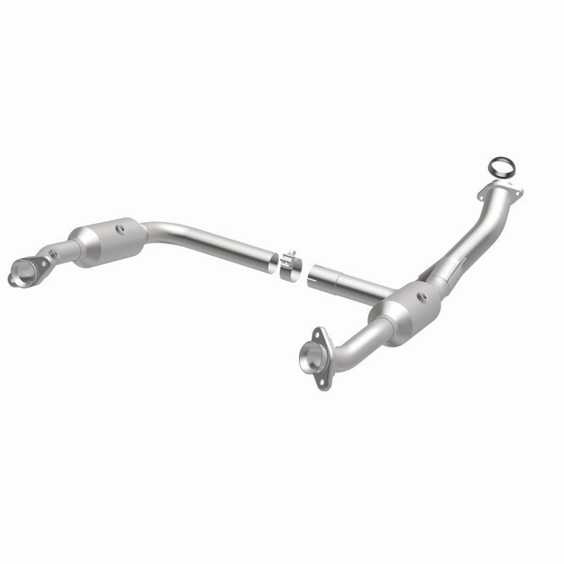 MagnaFlow 93404 hm grade direct-fit catalytic converter, opposite front three-quarter view of the turntable spin