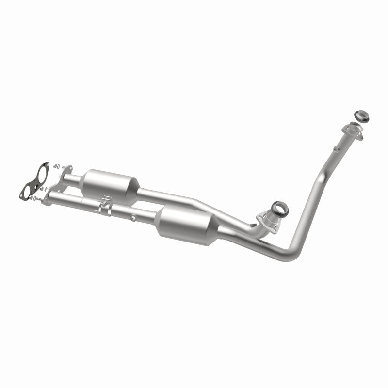MagnaFlow 4451453 carb direct-fit catalytic converter, opposite rear three-quarter view of the turntable spin