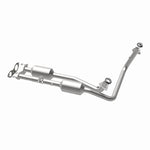MagnaFlow 4451453 carb direct-fit catalytic converter, opposite rear three-quarter view of the turntable spin