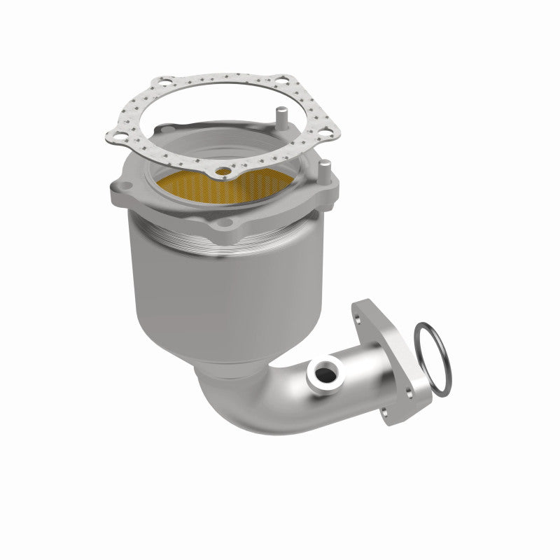 MagnaFlow 452231 carb direct-fit catalytic converter, front three-quarter view of the turntable spin