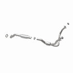 MagnaFlow 447252 carb direct-fit catalytic converter, opposite rear three-quarter view of the turntable spin