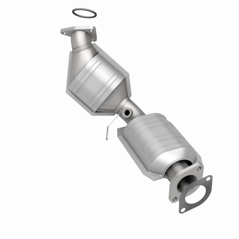 MagnaFlow 24082 hm grade direct-fit catalytic converter, rear three-quarter view of the turntable spin