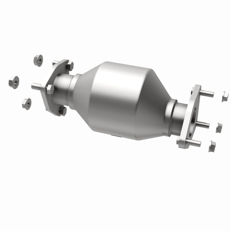 MagnaFlow 49896 oem grade direct-fit catalytic converter, opposite rear three-quarter view of the turntable spin
