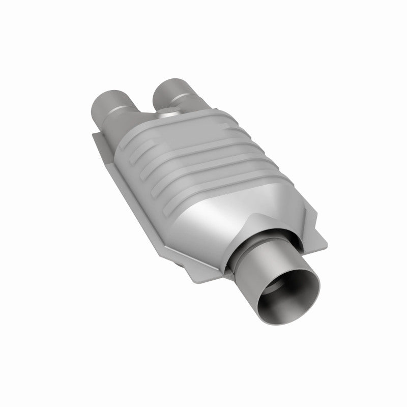 MagnaFlow 447107 universal catalytic converter, rear three-quarter view of the turntable spin