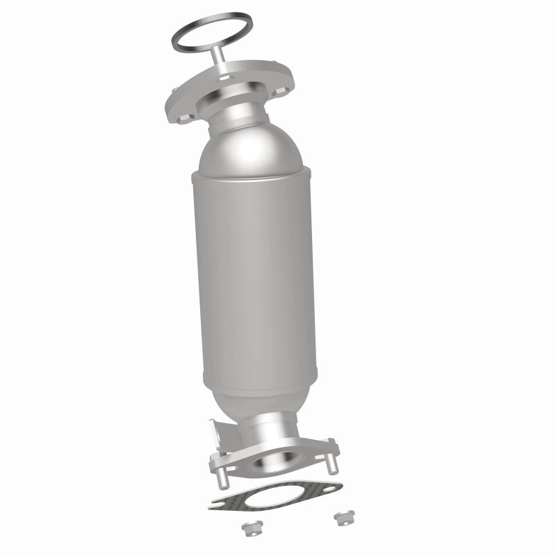 MagnaFlow 49445 oem grade direct-fit catalytic converter, rear three-quarter view of the turntable spin