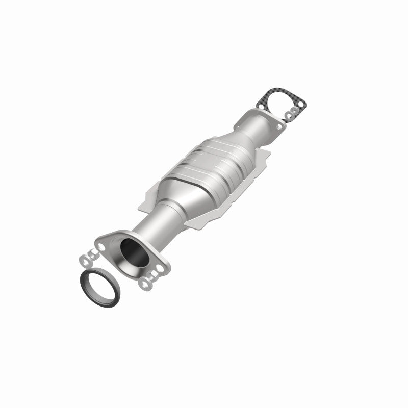 MagnaFlow 24239 hm grade direct-fit catalytic converter, opposite front three-quarter view of the turntable spin