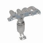 MagnaFlow 49369 oem grade manifold converter, rear three-quarter view of the turntable spin