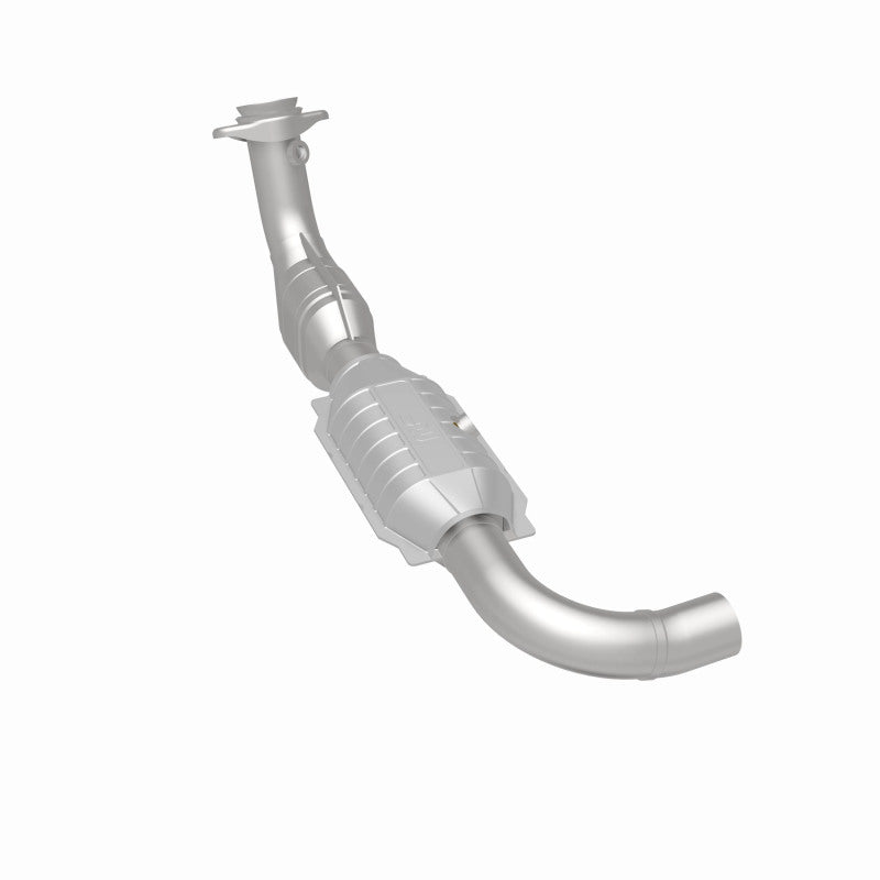MagnaFlow 93625 hm grade direct-fit catalytic converter, rear three-quarter view of the turntable spin