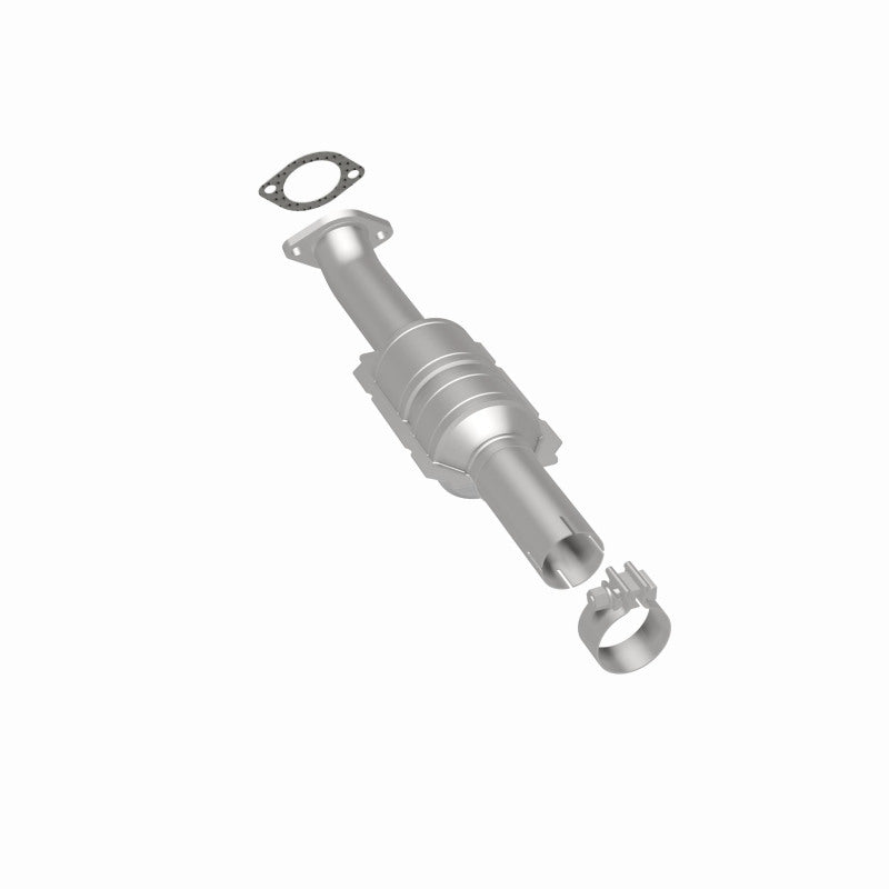 MagnaFlow 49151 oem grade direct-fit catalytic converter, rear three-quarter view of the turntable spin