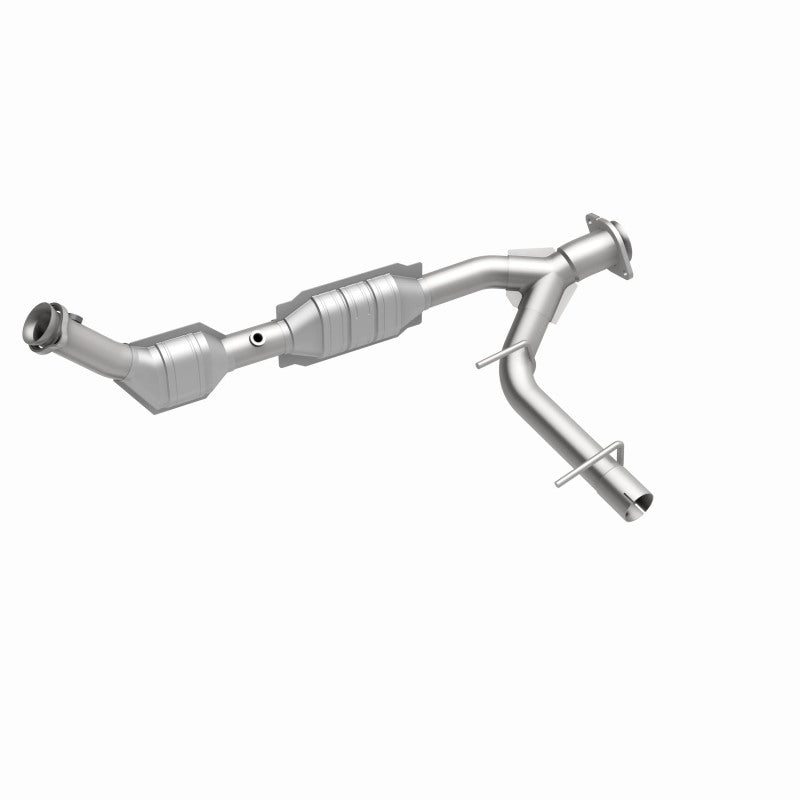 MagnaFlow 49607 oem grade direct-fit catalytic converter, front three-quarter view of the turntable spin